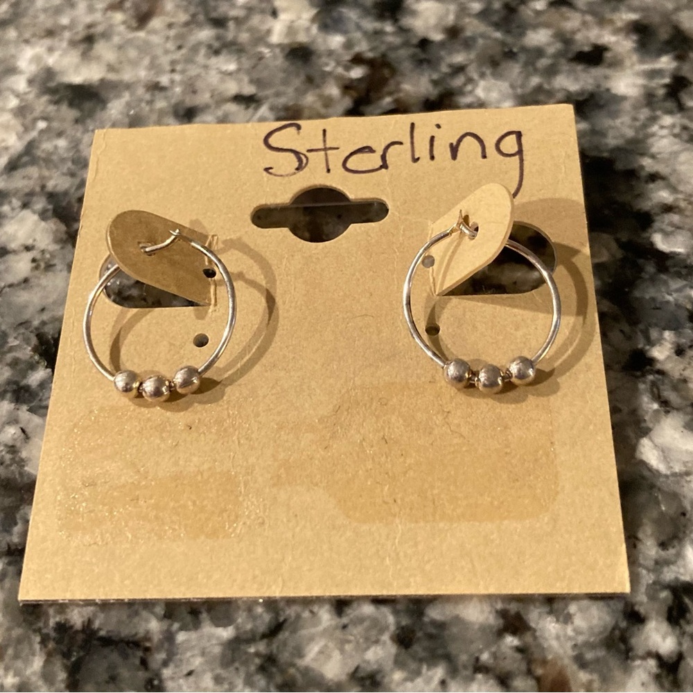 Sterling silver beaded hoop earrings, vintage, unisex